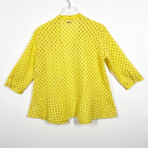 Bogner Women’s Size 12 Eyelet Yellow Button Front Jacket Three Quarter Sleeve - Picture 8 of 11